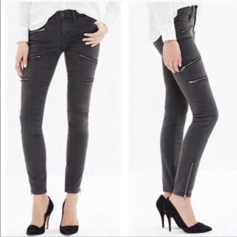 MADEWELL Skinny Skinny Gray Moto Zippered Detail Jeans Size 28